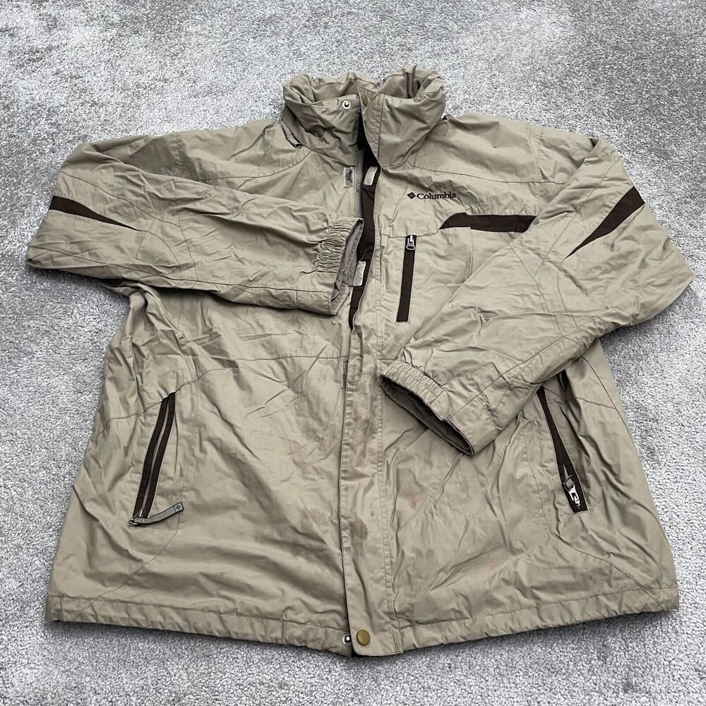 Columbia Interchange Jacket Mens XL Brown Nylon Full Zip Pocket Outdoor Hunting